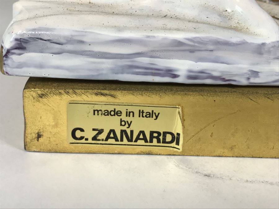 STUNNING Walt Hand Painted Porcelain Clock By C. Zanardi Made In Italy White With Gold Accents Boys Flanking Clock [Photo 18]