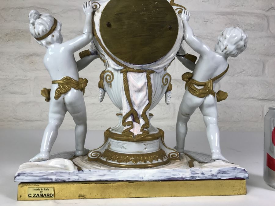STUNNING Walt Hand Painted Porcelain Clock By C. Zanardi Made In Italy White With Gold Accents Boys Flanking Clock [Photo 17]