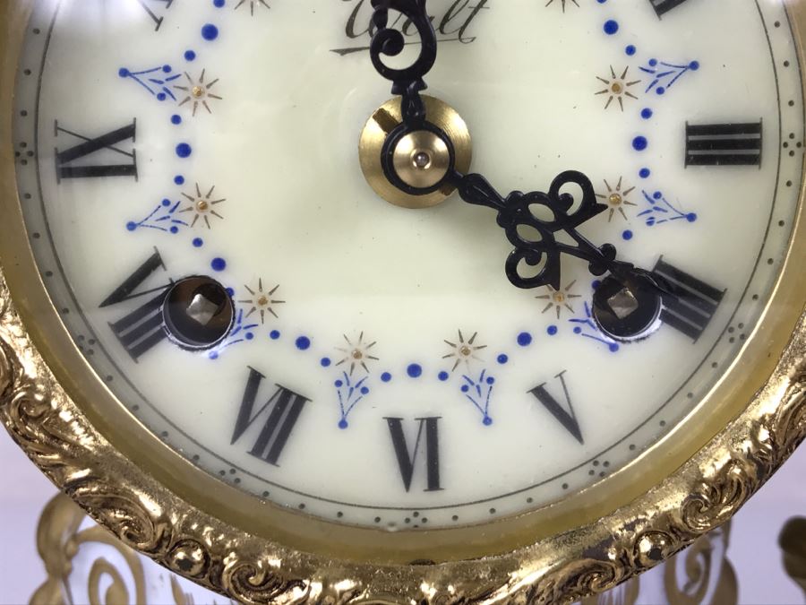 STUNNING Walt Hand Painted Porcelain Clock By C. Zanardi Made In Italy White With Gold Accents Boys Flanking Clock [Photo 6]