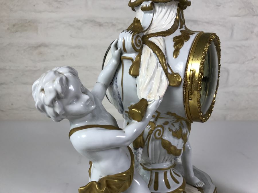 STUNNING Walt Hand Painted Porcelain Clock By C. Zanardi Made In Italy White With Gold Accents Boys Flanking Clock [Photo 13]