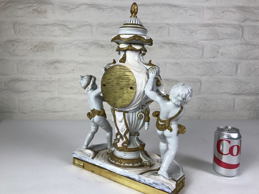 STUNNING Walt Hand Painted Porcelain Clock By C. Zanardi Made In Italy White With Gold Accents Boys Flanking Clock [Photo 14]