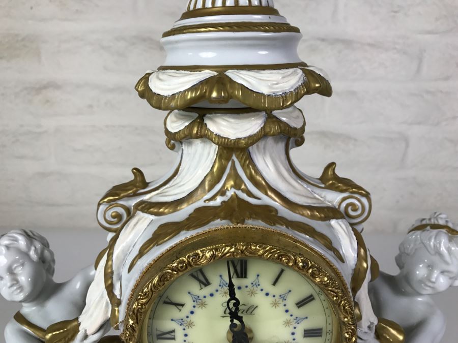 STUNNING Walt Hand Painted Porcelain Clock By C. Zanardi Made In Italy White With Gold Accents Boys Flanking Clock [Photo 8]