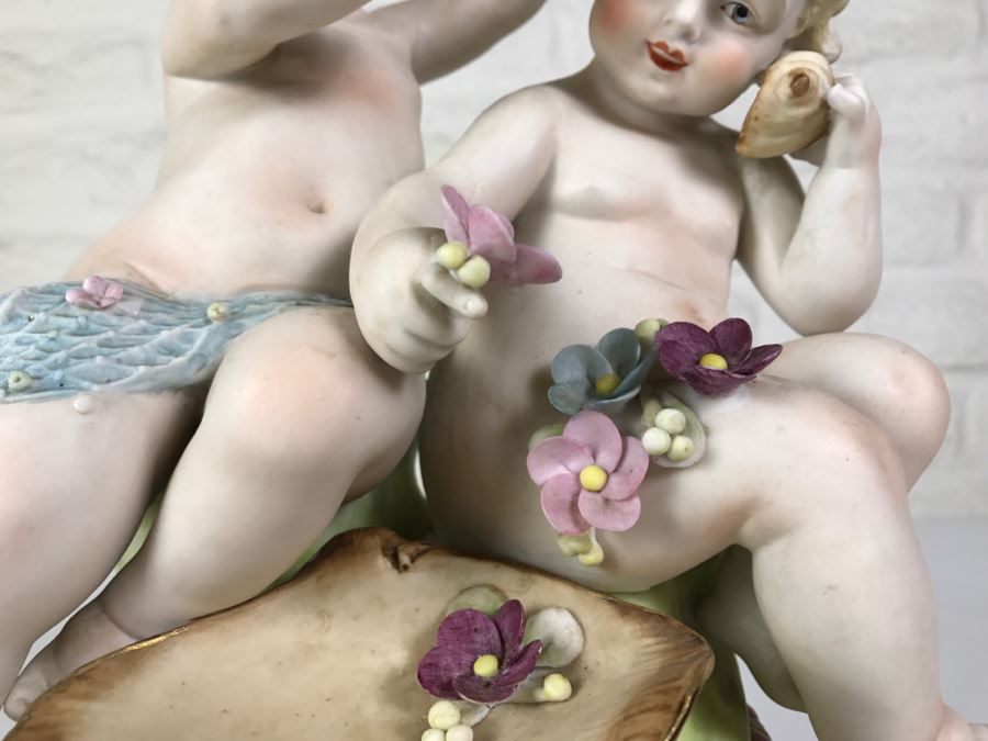 Pair Of Large Hand Painted Figures Of Young Boys On Pedestal Signed Underneath [Photo 15]