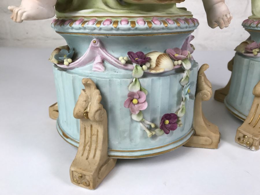 Pair Of Large Hand Painted Figures Of Young Boys On Pedestal Signed Underneath [Photo 10]