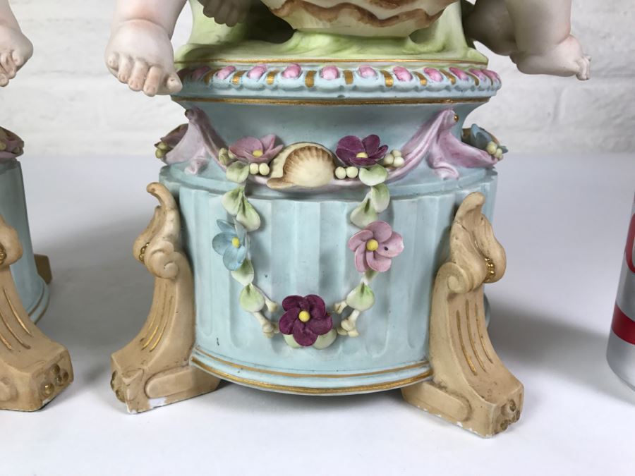 Pair Of Large Hand Painted Figures Of Young Boys On Pedestal Signed Underneath [Photo 18]