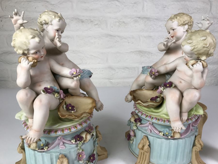 Pair Of Large Hand Painted Figures Of Young Boys On Pedestal Signed Underneath [Photo 24]