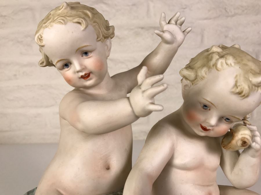 Pair Of Large Hand Painted Figures Of Young Boys On Pedestal Signed Underneath [Photo 13]