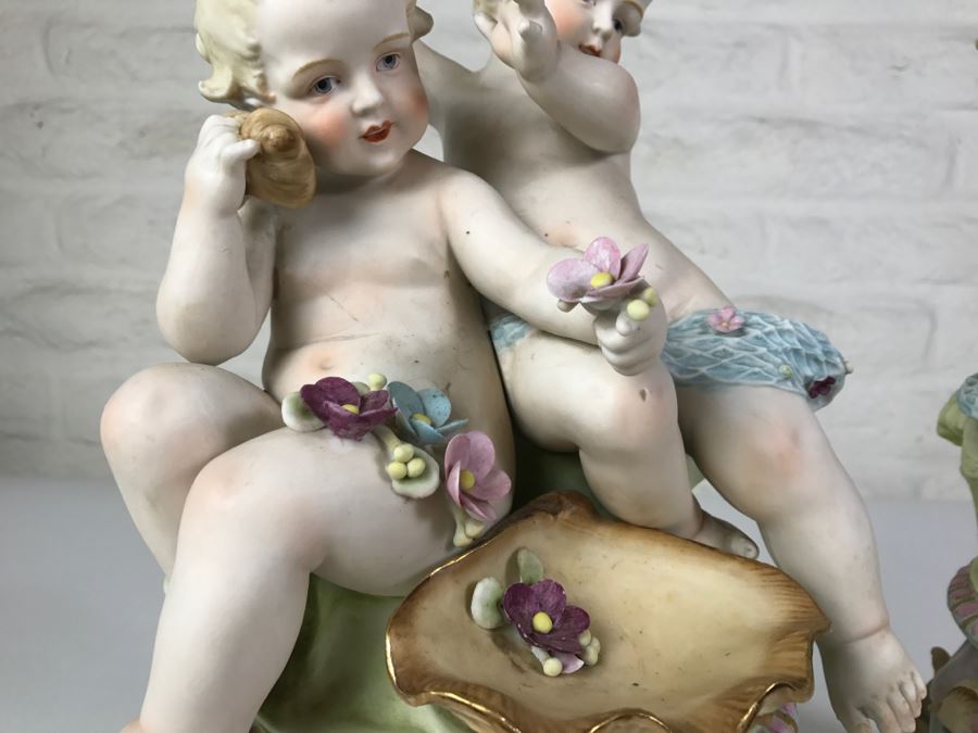 Pair Of Large Hand Painted Figures Of Young Boys On Pedestal Signed Underneath [Photo 8]