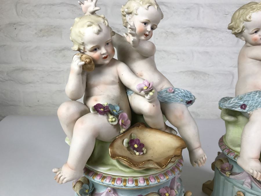 Pair Of Large Hand Painted Figures Of Young Boys On Pedestal Signed Underneath [Photo 4]
