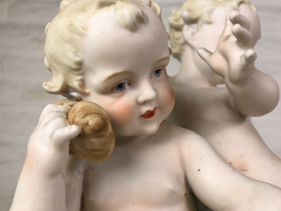 Pair Of Large Hand Painted Figures Of Young Boys On Pedestal Signed Underneath [Photo 6]