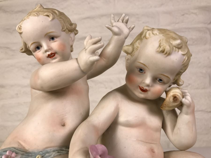 Pair Of Large Hand Painted Figures Of Young Boys On Pedestal Signed Underneath [Photo 14]