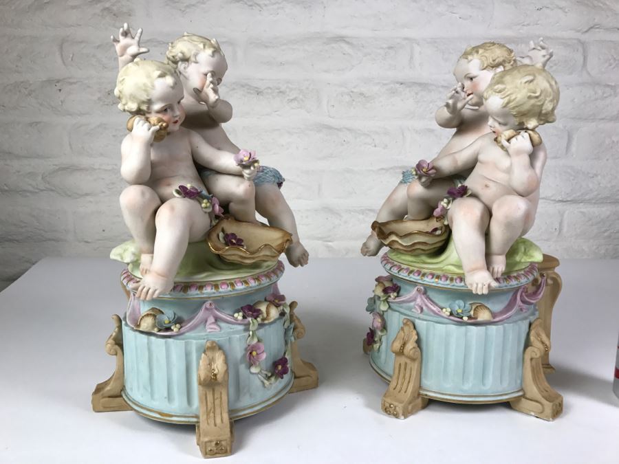 Pair Of Large Hand Painted Figures Of Young Boys On Pedestal Signed Underneath [Photo 23]