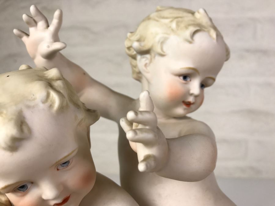 Pair Of Large Hand Painted Figures Of Young Boys On Pedestal Signed Underneath [Photo 7]