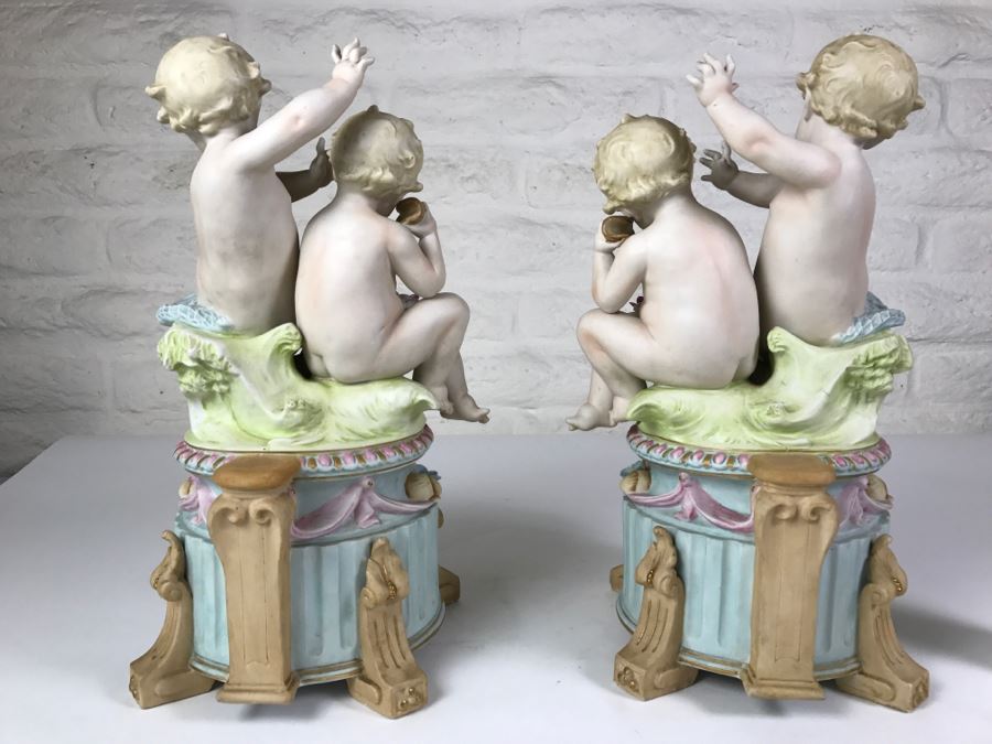 Pair Of Large Hand Painted Figures Of Young Boys On Pedestal Signed Underneath [Photo 22]