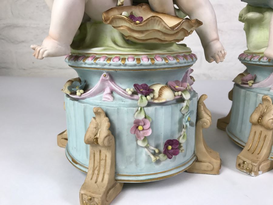 Pair Of Large Hand Painted Figures Of Young Boys On Pedestal Signed Underneath [Photo 11]