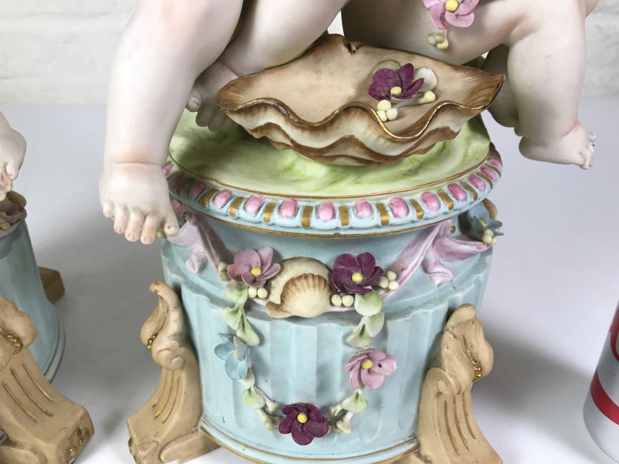 Pair Of Large Hand Painted Figures Of Young Boys On Pedestal Signed Underneath [Photo 17]