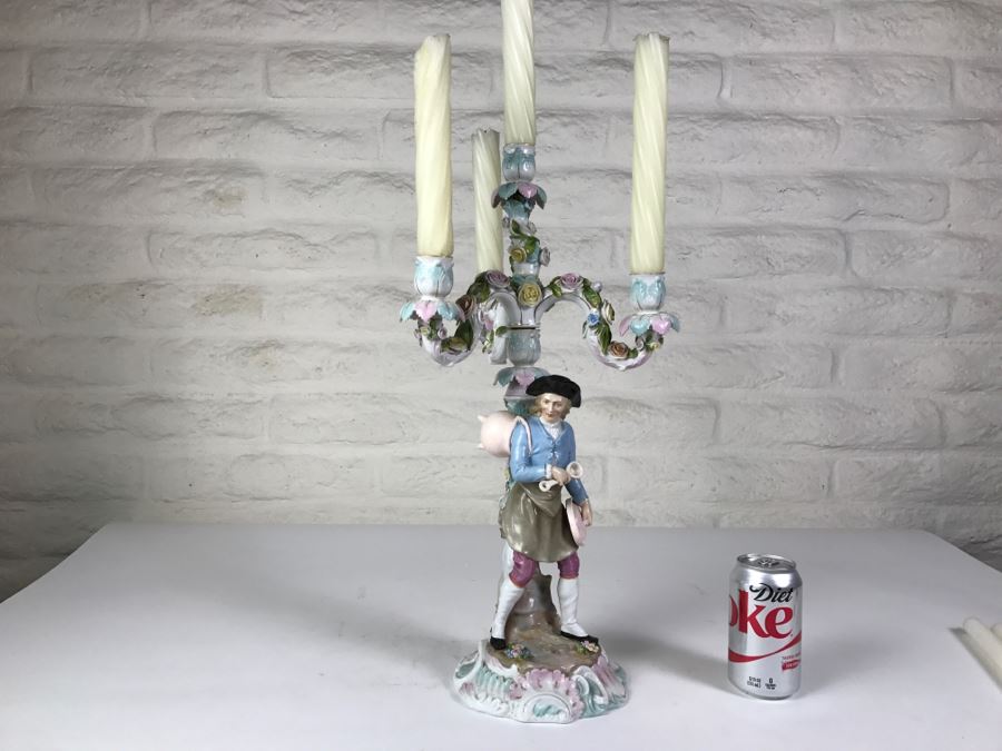Large Figural Candelabra Of Blacksmith Man Note Repaired Damage In Photos [Photo 1]