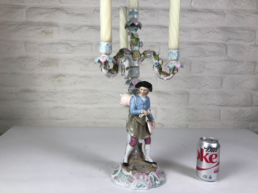 Large Figural Candelabra Of Blacksmith Man Note Repaired Damage In Photos [Photo 2]