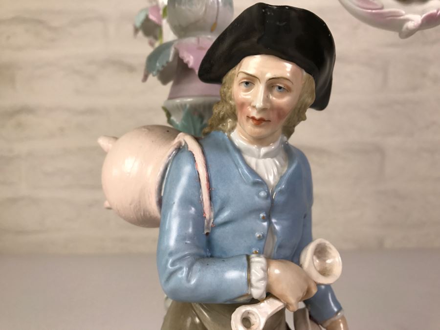 Large Figural Candelabra Of Blacksmith Man Note Repaired Damage In Photos [Photo 3]