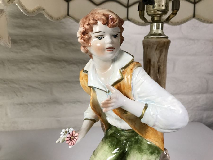 Pair Of Capodimonte Hand Panted Figural Lamps With Shades [Photo 3]