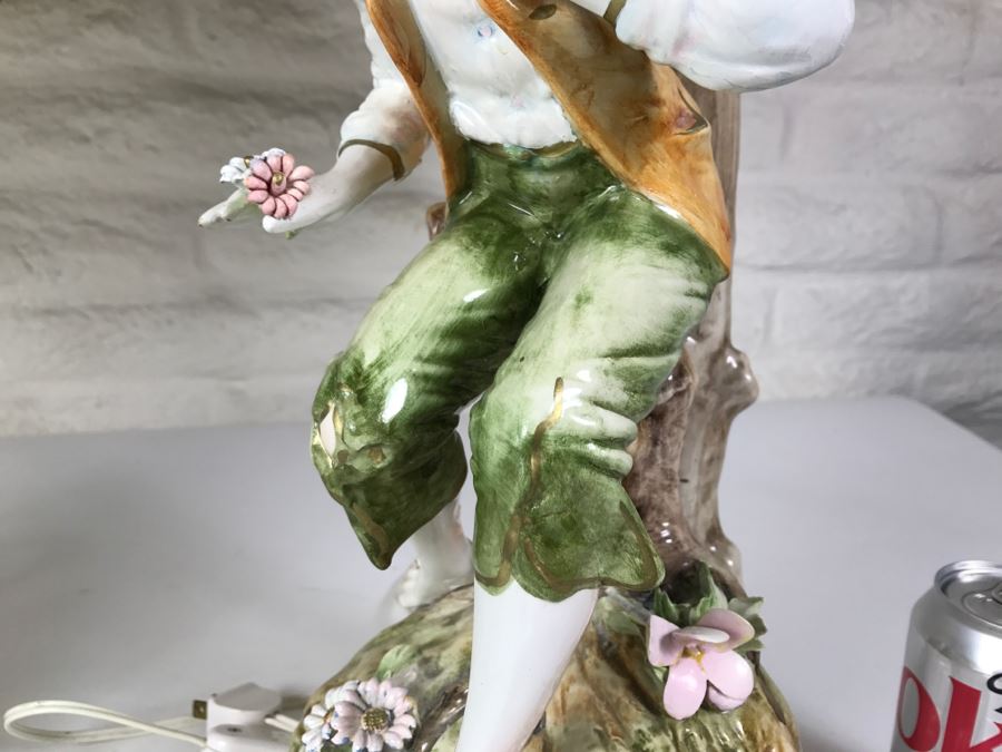 Pair Of Capodimonte Hand Panted Figural Lamps With Shades [Photo 4]