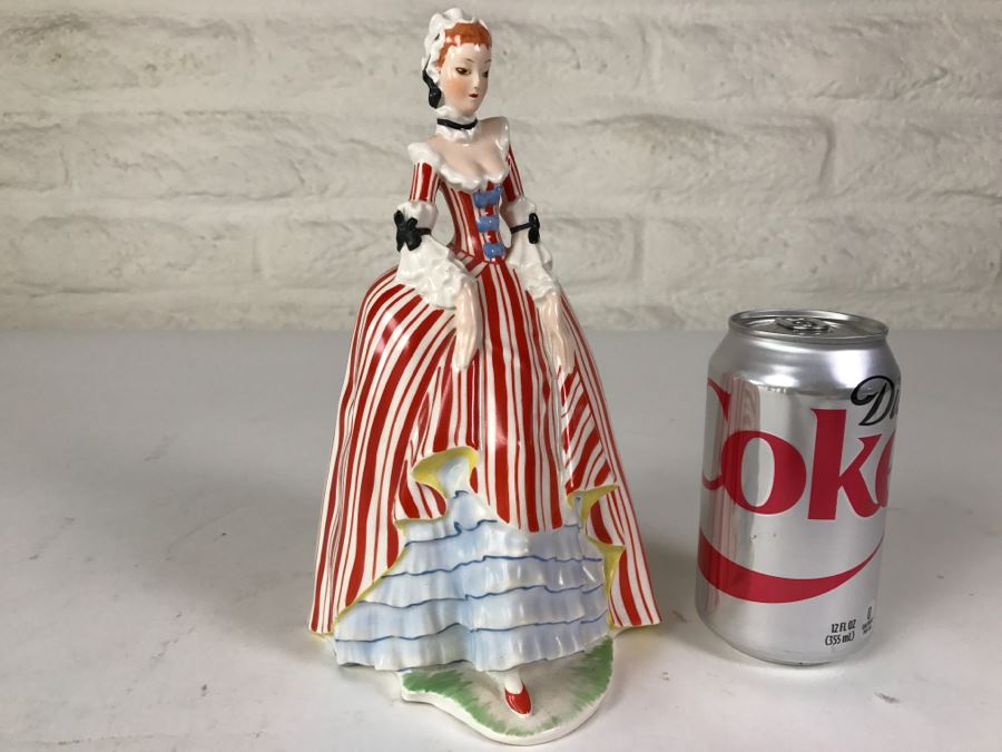 Austria Hand Painted Figurine Girl In Striped Dress Signed On Bottom 744 [Photo 10]
