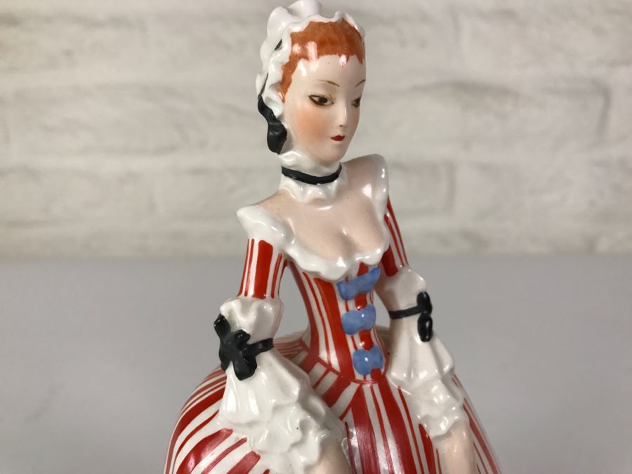 Austria Hand Painted Figurine Girl In Striped Dress Signed On Bottom 744 [Photo 11]