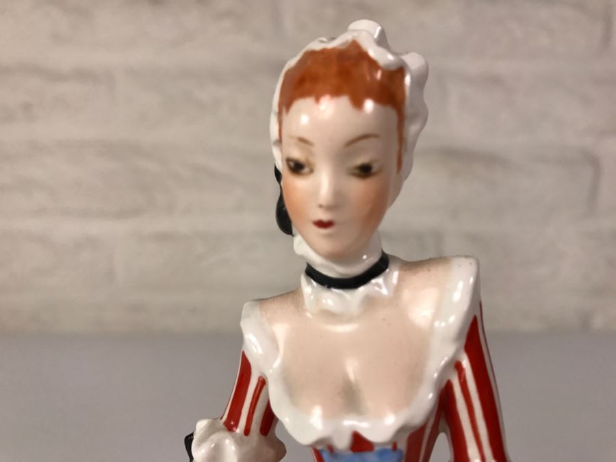 Austria Hand Painted Figurine Girl In Striped Dress Signed On Bottom 744 [Photo 6]