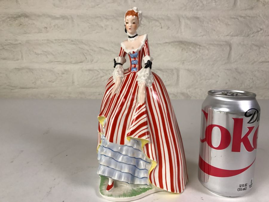 Austria Hand Painted Figurine Girl In Striped Dress Signed On Bottom 744 [Photo 1]