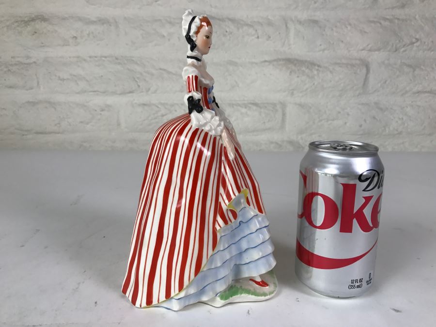 Austria Hand Painted Figurine Girl In Striped Dress Signed On Bottom 744 [Photo 9]