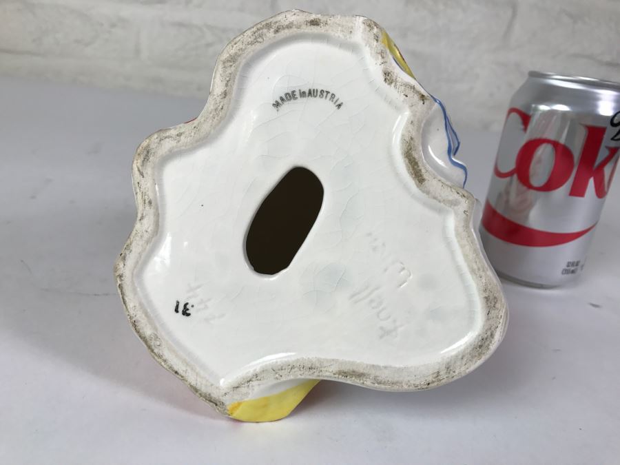 Austria Hand Painted Figurine Girl In Striped Dress Signed On Bottom 744 [Photo 2]