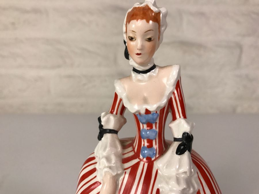 Austria Hand Painted Figurine Girl In Striped Dress Signed On Bottom 744 [Photo 5]