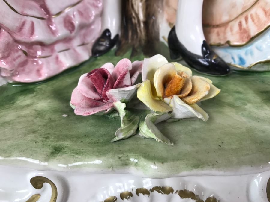 Large Hand Painted Capodimonte Italian Lamp With Shade [Photo 9]