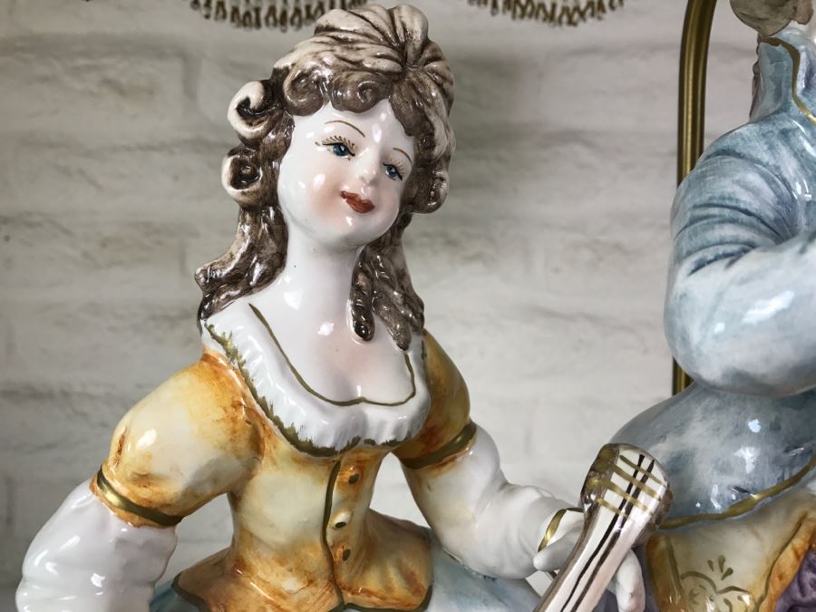 Large Hand Painted Capodimonte Italian Lamp With Shade [Photo 6]