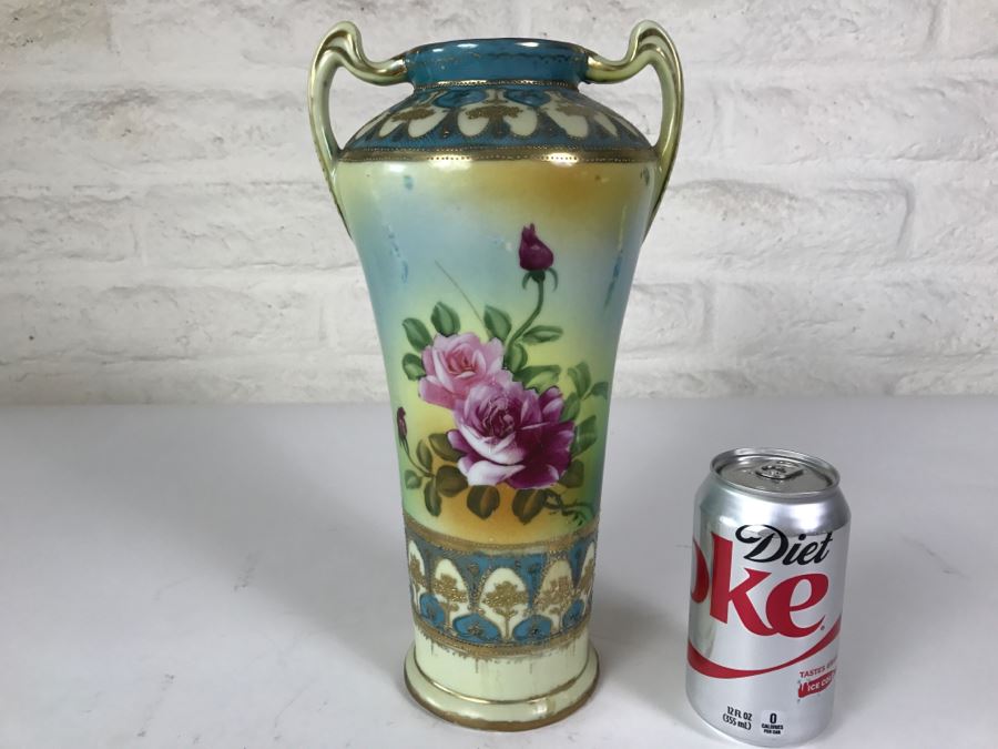 Hand Painted Japanese Vase Signed On Bottom Repaired Chip On Rim [Photo 1]