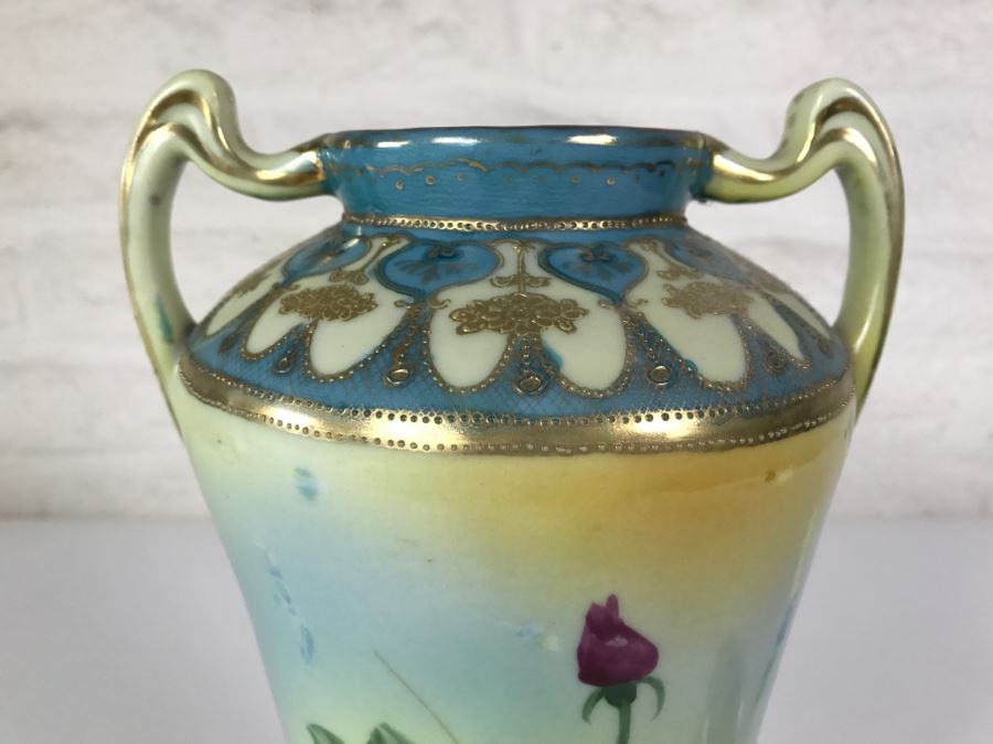 Hand Painted Japanese Vase Signed On Bottom Repaired Chip On Rim [Photo 2]