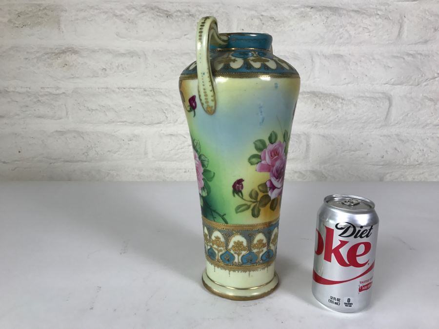 Hand Painted Japanese Vase Signed On Bottom Repaired Chip On Rim [Photo 7]