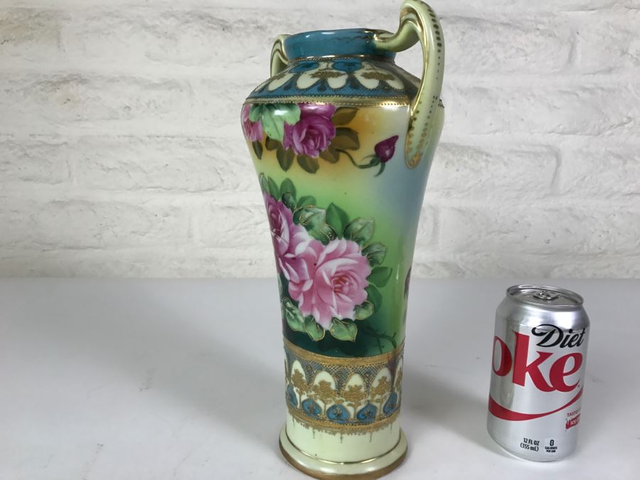 Hand Painted Japanese Vase Signed On Bottom Repaired Chip On Rim [Photo 8]
