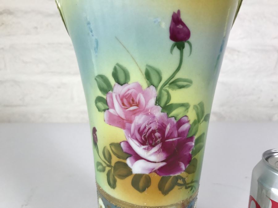 Hand Painted Japanese Vase Signed On Bottom Repaired Chip On Rim [Photo 5]