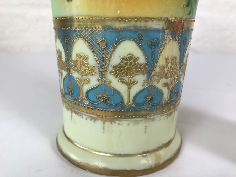 Hand Painted Japanese Vase Signed On Bottom Repaired Chip On Rim [Photo 6]