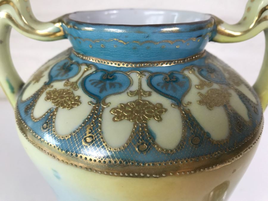 Hand Painted Japanese Vase Signed On Bottom Repaired Chip On Rim [Photo 3]