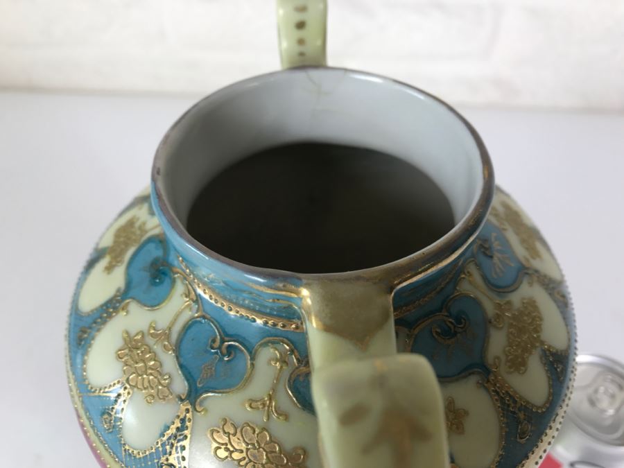 Hand Painted Japanese Vase Signed On Bottom Repaired Chip On Rim [Photo 10]