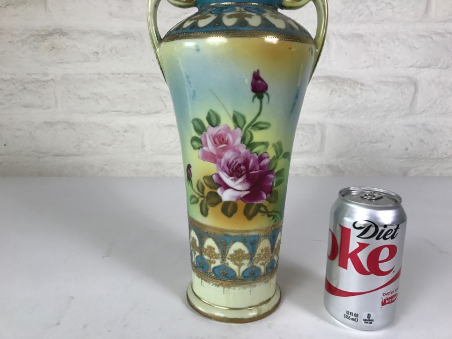 Hand Painted Japanese Vase Signed On Bottom Repaired Chip On Rim [Photo 4]