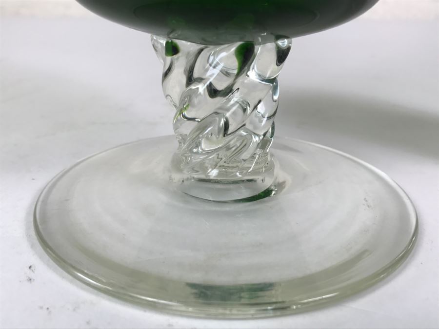 Hand Blown Green Glass Ewer Pitcher With Twisted Handle And Stem [Photo 6]