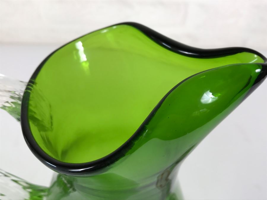 Hand Blown Green Glass Ewer Pitcher With Twisted Handle And Stem [Photo 8]