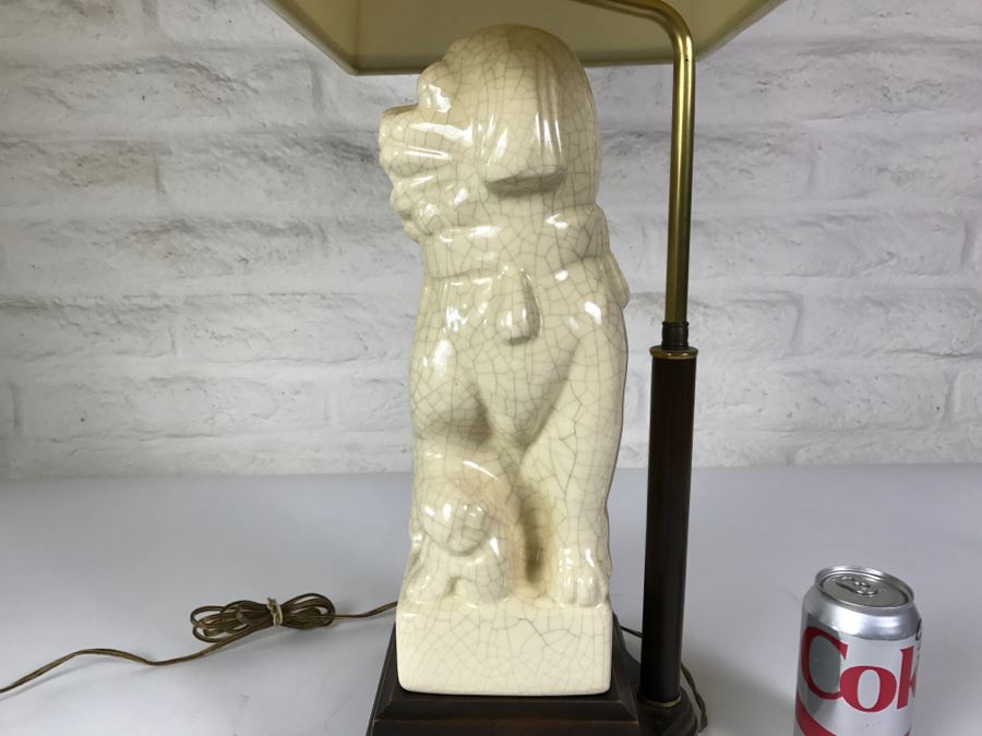Vintage Foo Dog Lamp With Wooden Base [Photo 3]