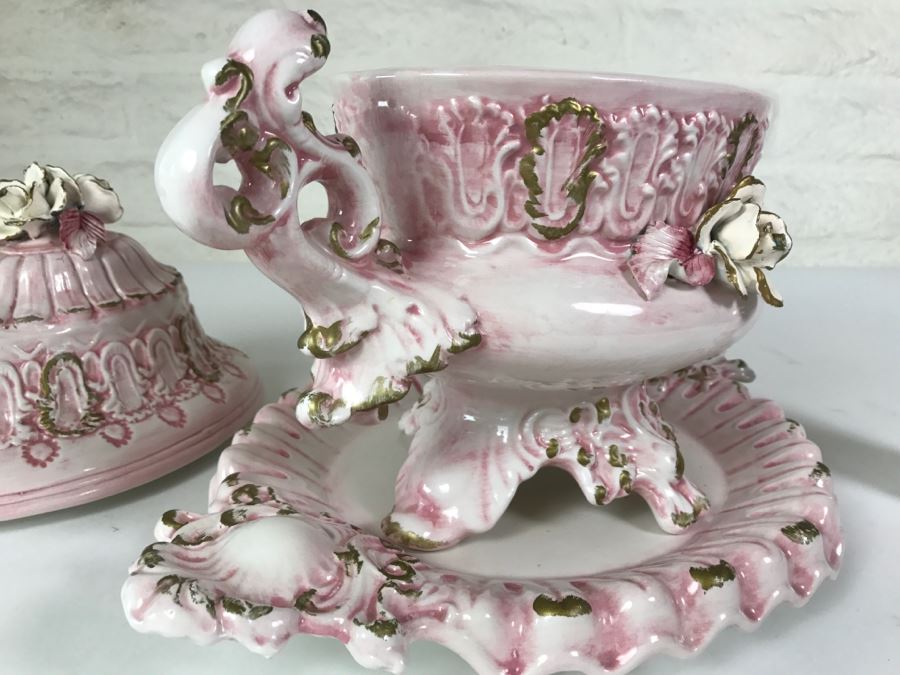 Gorgeous Vintage Capodimonte Soup Tureen With Platter Pink Shabby Chic [Photo 12]
