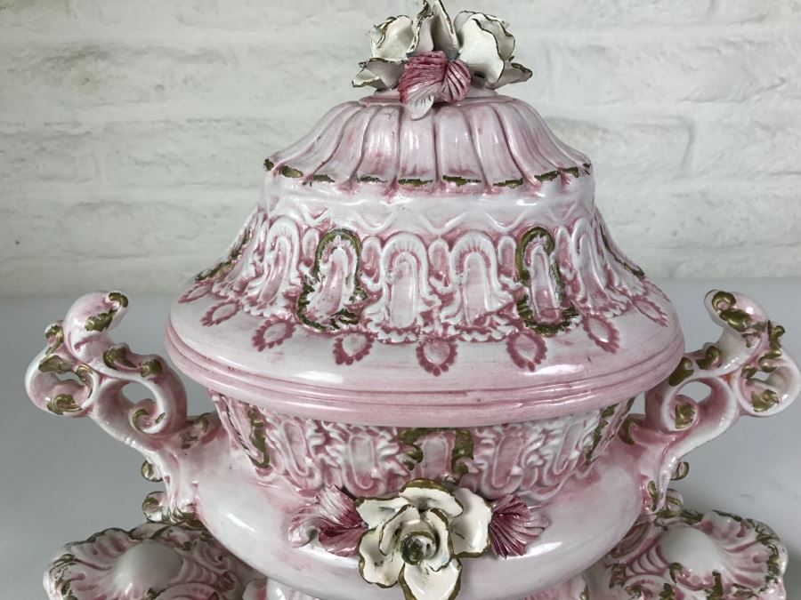 Gorgeous Vintage Capodimonte Soup Tureen With Platter Pink Shabby Chic [Photo 6]