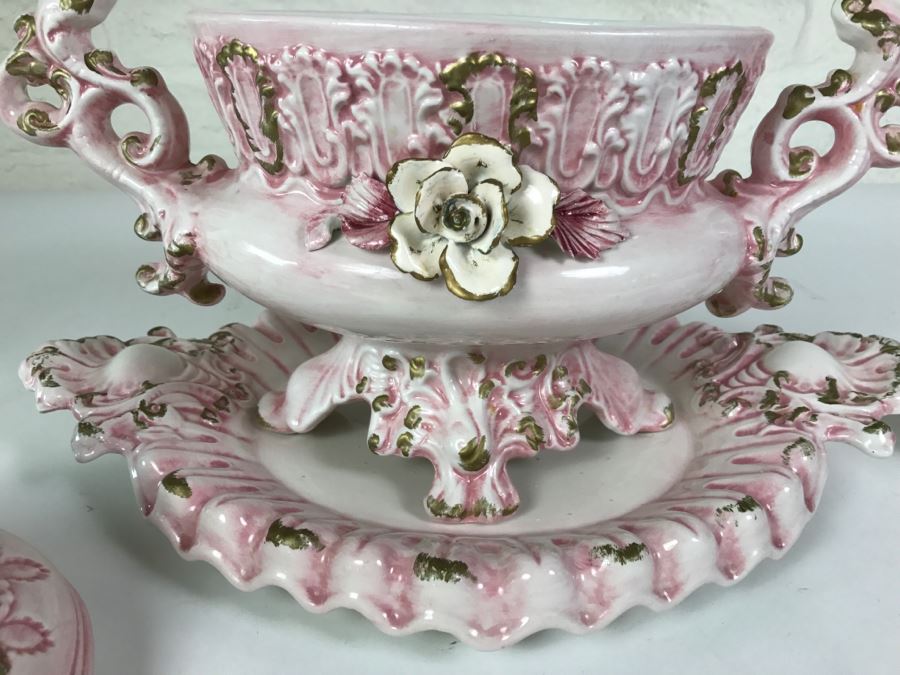 Gorgeous Vintage Capodimonte Soup Tureen With Platter Pink Shabby Chic [Photo 11]