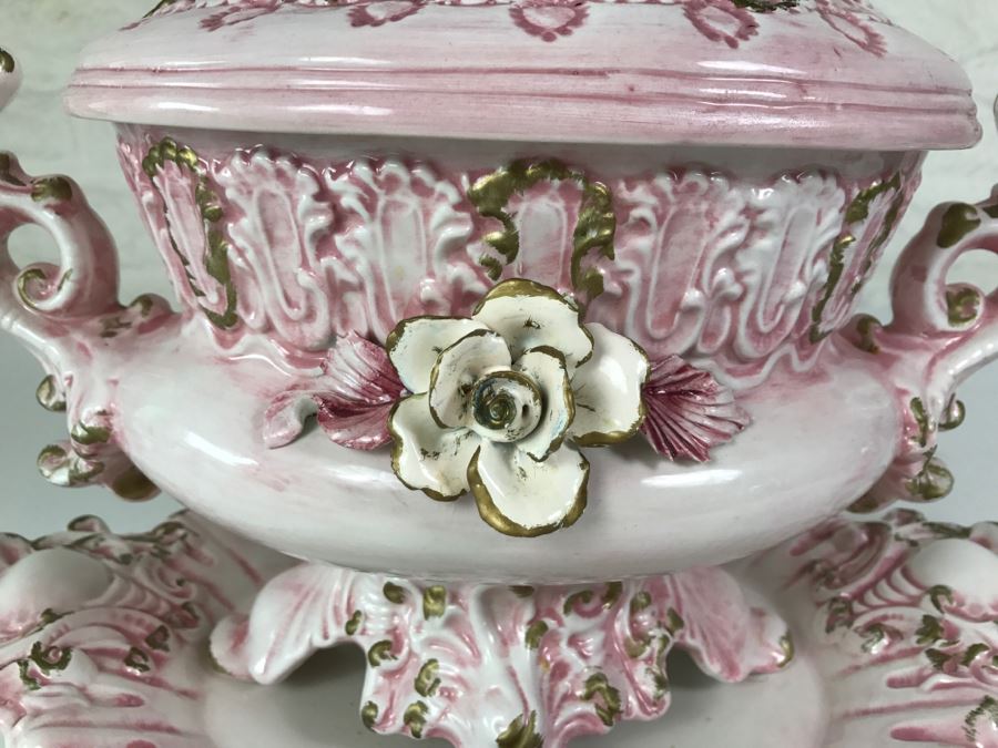 Gorgeous Vintage Capodimonte Soup Tureen With Platter Pink Shabby Chic [Photo 7]